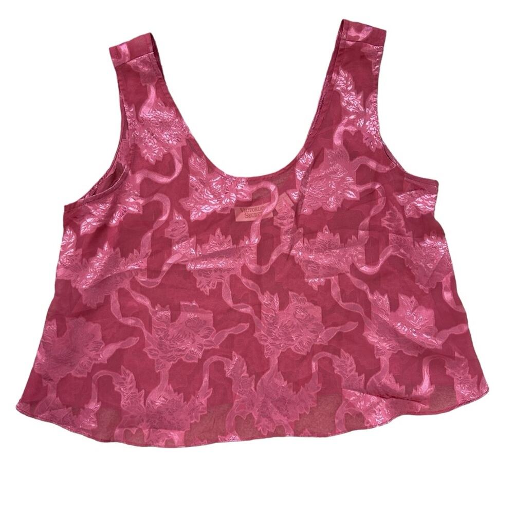Vintage Victoria’s Secret Gold Label Satin Tank Top Pink Floral Size Large